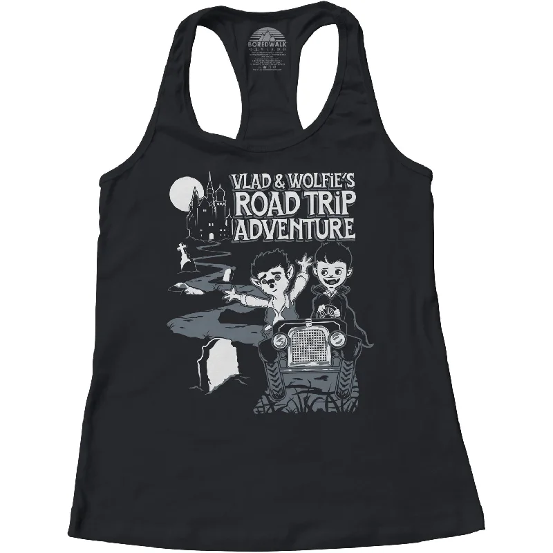 Women's Vlad and Wolfie's Road Trip Adventure Racerback Tank Top gym tank top